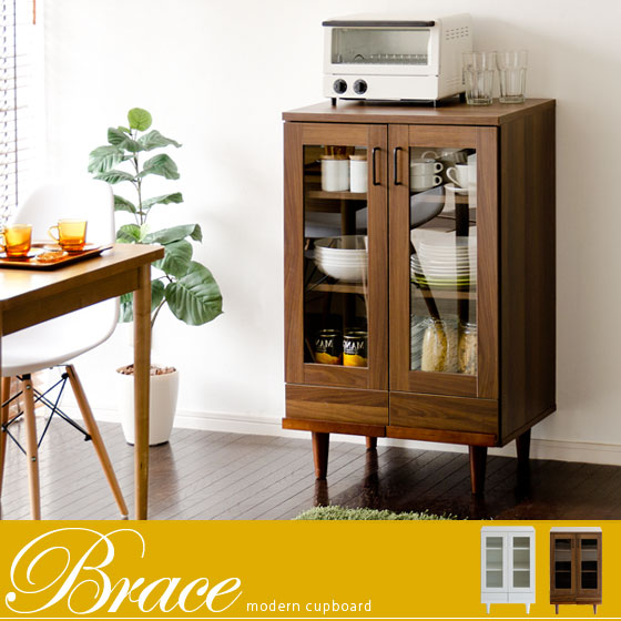 [幅60] Brace cupboard 〔ブレス カップボード〕 60cm扉付タイプ 食器棚 食器収納キャビネット ラック キッチン収納 北欧  シンプル ブラウン ホワイト 【11/29(水)15時までブラックフライデー対象】