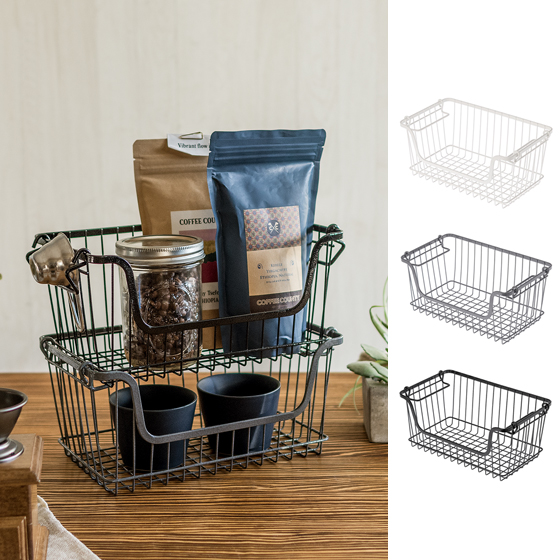 ワイヤーバスケットStacks(スタックス) 前開きタイプ Sサイズ バスケット カゴ かご バケット 小物収納 小物入れ スタッキング スタックス ワイヤーバスケット ホワイト ブラック グレー