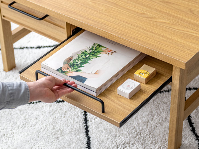 [幅84] 木製ローテーブル LAFIKA(ラフィカ) テーブル リビングテーブル センターテーブル 木製 北欧 収納 棚付き スライドトレー 木目調  ウッド おしゃれ シンプル ナチュラル ホワイト アイボリー