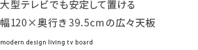 大型テレビでも安定して置ける　幅120×奥行き 39.5cmの広々天板