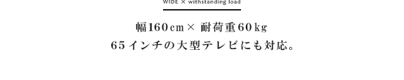 幅160cm×耐荷重60kg。65インチの大型テレビにも対応。