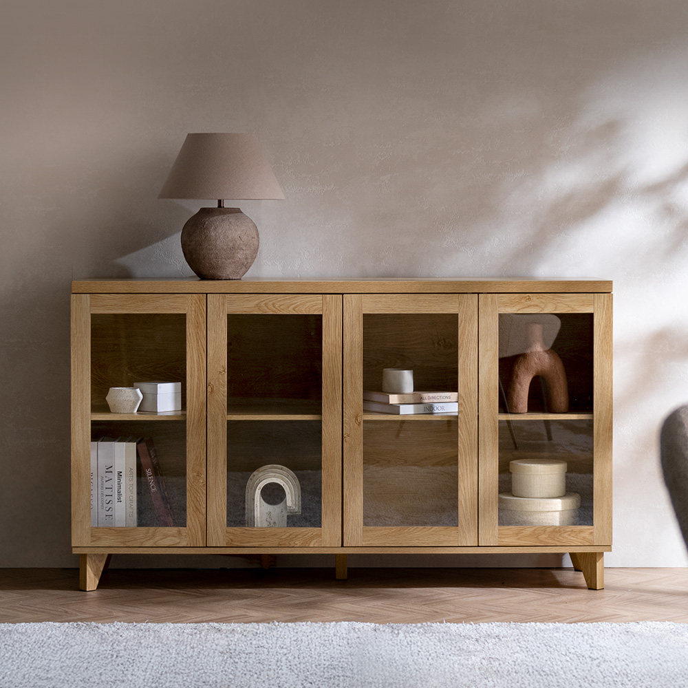 ガラス扉キャビネット Clana(クラ―ナ)幅140cmタイプ