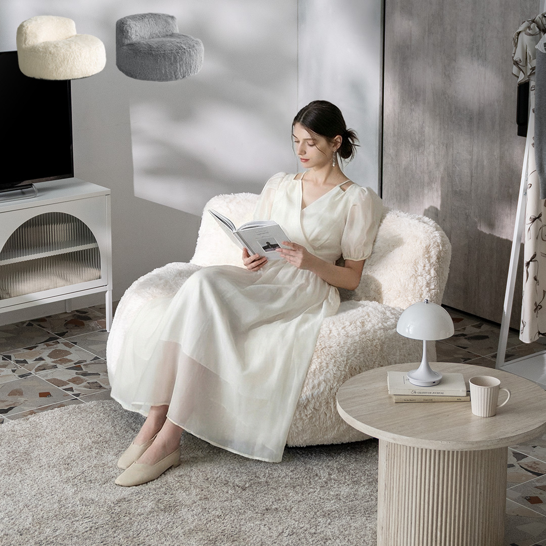 1人掛け クッションソファ まんまる極厚 背もたれ付き もちもちシャギー coco