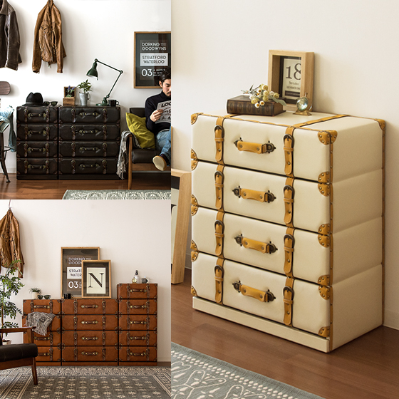 ヴィンテージトランクチェスト CHESTER(チェスター)4段ワイドタイプ