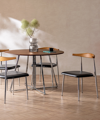 ミッドセンチュリーラウンドテーブル <br>Rondia・ダイニングチェア <br>MORA5点セット
