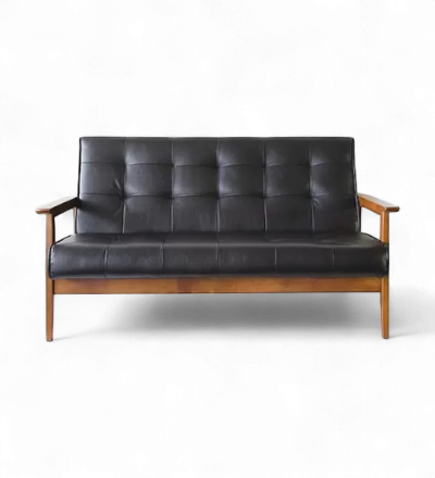 2人掛けレザーソファ ヴィンテージデザイン カフェ風 天然木脚 WEIMAR