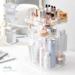 メイクボックス melty〔メルティ〕 正方形 【Aタイプ】  コスメボックス メイクボックス コスメ収納 メイク収納 化粧品箱 収納 収納ボックス 大容量 三段式 回転式 コスメタワー ナチュラル シンプル 大人可愛い クリア ホワイト
