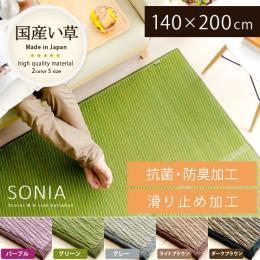 [140×200/長方形] い草ラグ 国産  SONIA〔ソニア〕 グリーン パープル グレー ダークブラウン ライトブラウン