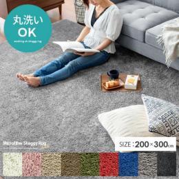 [200×300/長方形] 洗えるマイクロファイバーシャギーラグ カーペット 滑り止め加工 床暖可 ホットカーペット対応  アイボリー ベージュ グリーン レッド ブラック グレー カーキー グリーン ブルー
